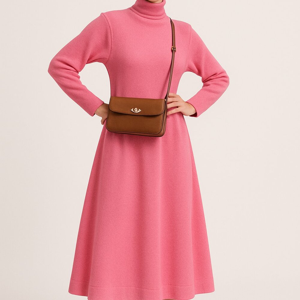 VINTAGE - pink jersey knit turtleneck dress